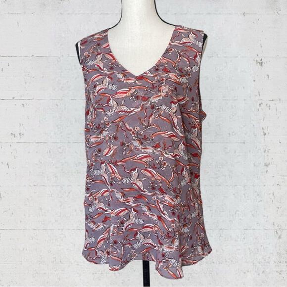 CAbi Good Luck Blouse Oriental Bird Sleeveless Blouse Style 3611 Size L Career - Picture 3 of 12